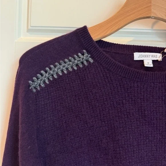 NWT Johnny Was Mishika Waffle Pullover Med Wool/Cashmere Purple Sweater - Picture 6 of 8